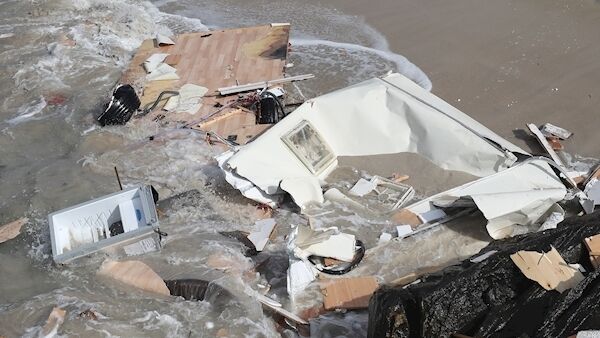 The scene in Claddaghduff, near Clifden in Co Galway where a woman died after her caravan was blown off a cliff in Storm Ali. (Niall Carson/PA Wire)