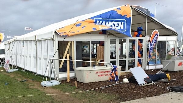 Storm damage to the exhibitor stands at the National Ploughing Championships at Screggan, Tullamore, Co Offaly. Picture Dan Linehan Storm damage to the exhibitor stands at the National Ploughing Championships at Screggan, Tullamore, Co Offaly. Picture Dan Linehan