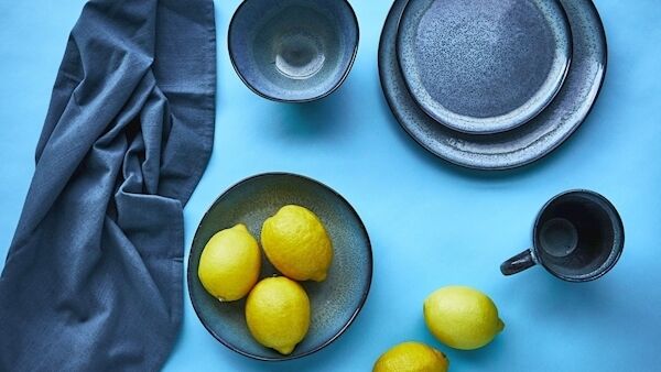 The Evissa tableware from the Considered range at Dunnes Stores (mug €8, cereal bowl €10, side plate €10)