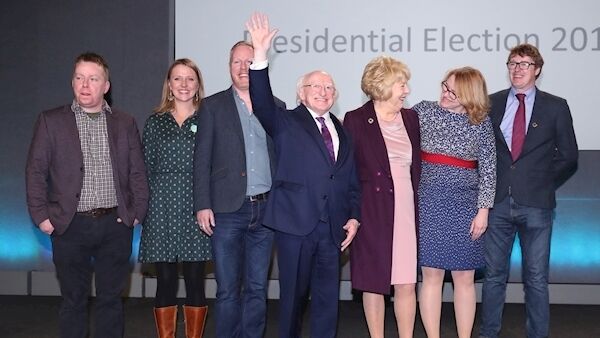 Michael D Higgins with his family at Dublin Castle after he was announced as the winner of the presidential election. The 77-year-old had initially indicated he would only serve one term but changed his mind. Pictures: Niall Carson/PA Wire Michael D Higgins with his family at Dublin Castle after he was announced as the winner of the presidential election. The 77-year-old had initially indicated he would only serve one term but changed his mind. Pictures: Niall Carson/PA Wire