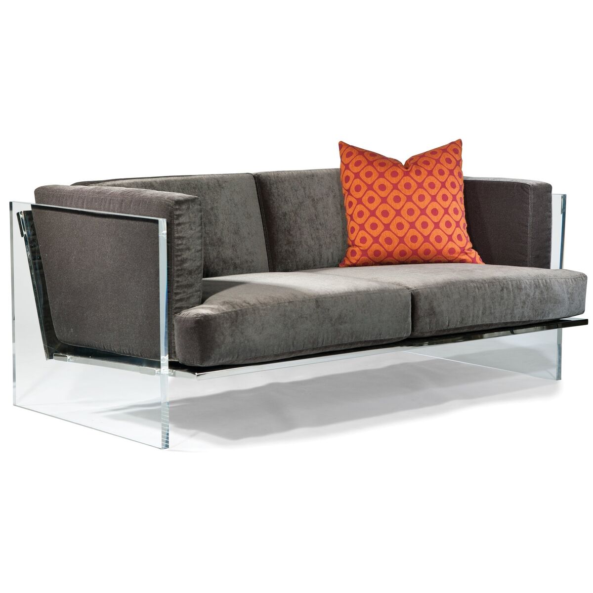 Milo Baughman sofas with Lucite panels supports by Thayer Coggin (NC). Found vintage, Lucite can be carefully polished by an experienced restorer. Image: Chris Howard Antiques.