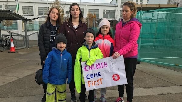 Parents and children protesting outside St Luke's today. Pic: rollingnews.ie