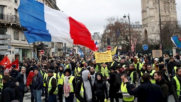 Yellow vest protesters demonstrate peacefully in the streets of Paris, France, Saturday, Jan. 12, 2019. (AP Photo/Thibault Camus) Yellow vest protesters demonstrate peacefully in the streets of Paris, France, Saturday, Jan. 12, 2019. (AP Photo/Thibault Camus)
