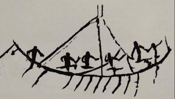 The 40,000-year-old figurative ship painting from in Borneo. Picture: Getty The 40,000-year-old figurative ship painting from in Borneo. Picture: Getty
