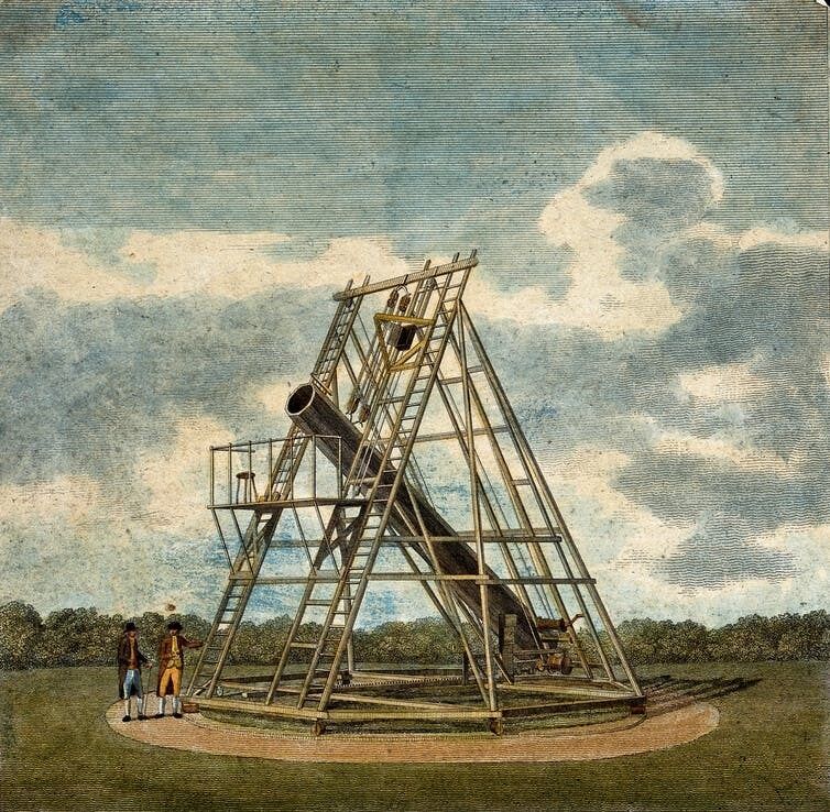 A 40-foot telescope constructed by W Herschel.  Wellcome Collection, CC BY