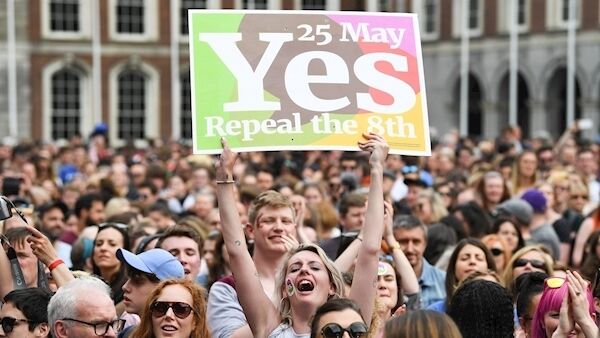 Supporters gather at Dublin Castle for the result of the Eighth amendment on May 26, 2018 in Dublin. The electorate voted in favour of overturning the abortion ban by 66.4% to 33.6%.