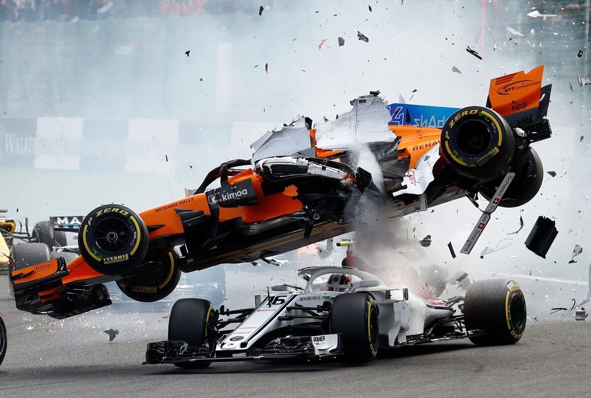 Francois Lenoir, Belgium, took a photo of a crash at the first corner of the Belgian Grand Prix in August 2018. 2019 Sony World Photography Awards
