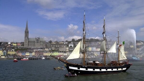 The Jeanie Johnston passing Cobh in Co Cork: Its cost ballooned from €2.5m to €10m. Picture: Gerard McCarthy