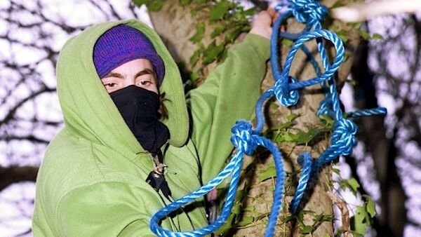 An unidentified eco-warrior at the Glen of the Downs in 1999.