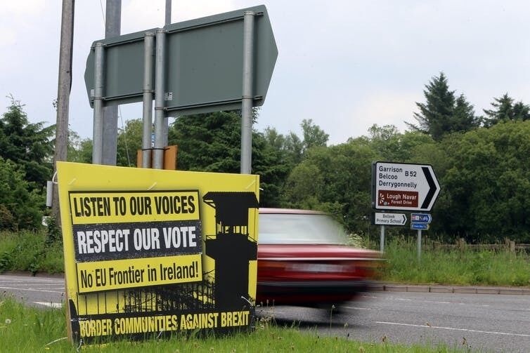 An anti-Brexit sign in the border village of Belleek in Northern Ireland. Paul McErlane/EPA