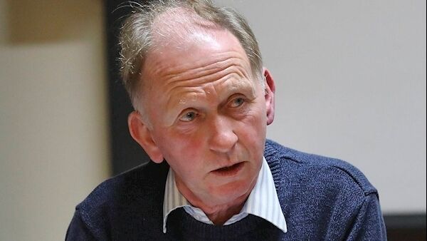 Drumgossatt-Knocknacran resident Micheál McGrane speaks at a meeting with Monaghan county councillors and officials in Drumgossatt National School recently.