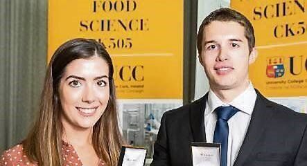 Ciara Brennan, winner of Kerry Group Medal in Nutritional Sciences, with Thomas France, winner of Kerry Group Medal in Food Science, at the School of Food and Nutritional Sciences, UCC, yesterday. Picture: Tomas Tyner, UCC Ciara Brennan, winner of Kerry Group Medal in Nutritional Sciences, with Thomas France, winner of Kerry Group Medal in Food Science, at the School of Food and Nutritional Sciences, UCC, yesterday. Picture: Tomas Tyner, UCC