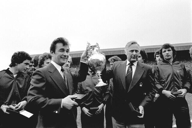 Martin O&rsquo;Neill, left, won the 1977-78 English Championship with Nottingham Forest under manager Brian Clough and and his assistant Peter Taylor (PA)