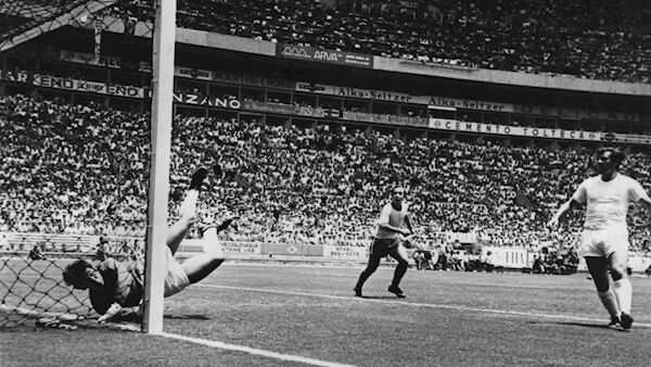 Gordon Banks’ legendary save against Brazil in the 1970 World Cup match in Guadalajara, Mexico. Picture: Keystone/Getty Images