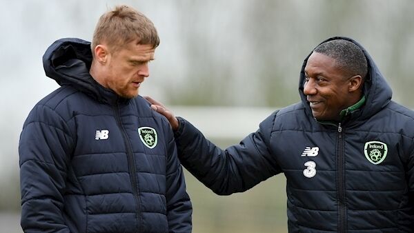 Celtic FC Reserve team coach, and former Republic of Ireland international, Damien Duff with Republic of Ireland assistant coach Terry Connor. Picture: Seb Daly/Sportsfile