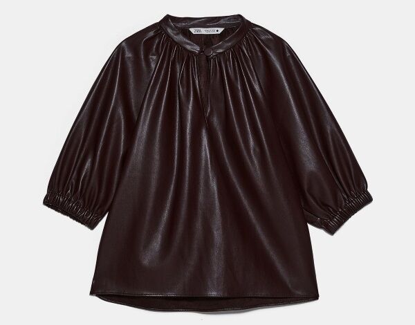 Burgundy faux leather blouse, Zara, €39.95