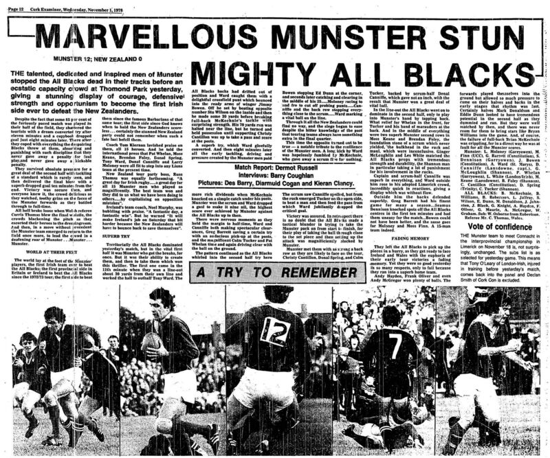 ‘The Cork Examiner’ report as it appeared in the sports pages, October, 1978
