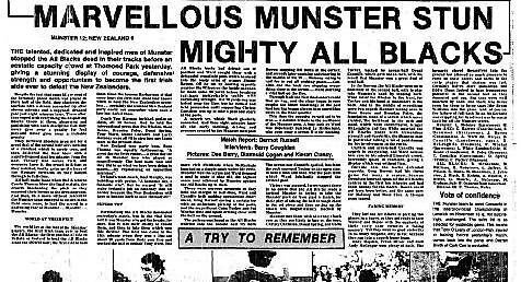 Read the original 1978 'Cork Examiner' Match Report: MARVELLOUS MUNSTER STUN MIGHTY ALL BLACKS