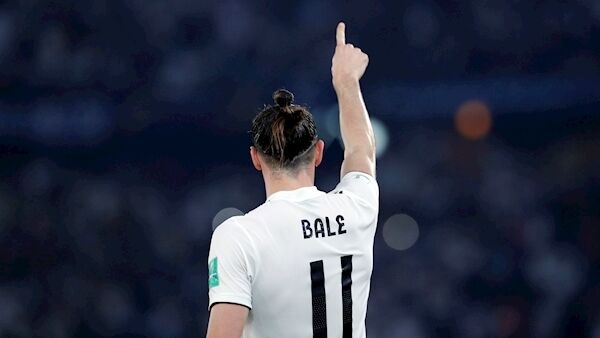 Real Madrid's midfielder Gareth Bale celebrates after scoring his side's opening goal against Kashima Antlers last night. Photo: AP/Hassan Ammar.