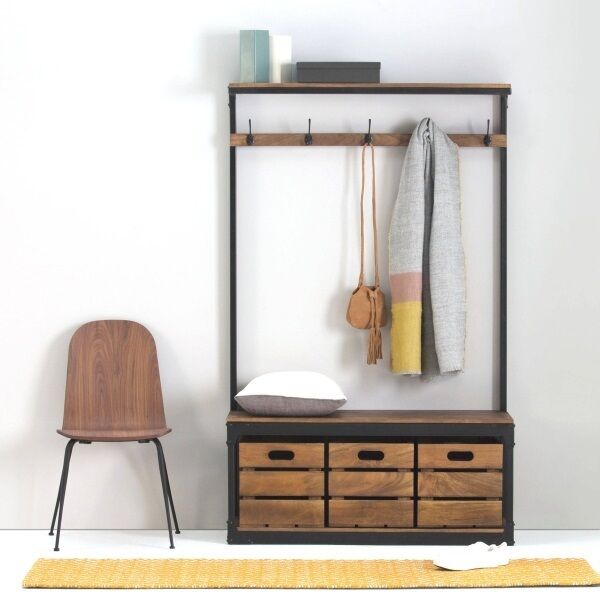 We love the locker room vibe of Made.com’s new Layne hall stand in mango wood set in matt black metal from their School-house collection, €439, made.com.