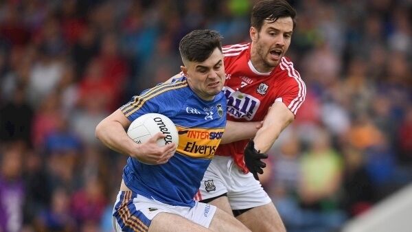 Michael Quinlivan of Tipperary in action against Jamie O Sullivan of Cork during the GAA Football Senior Championship semi-final match between Tipperary and Cork at Semple Stadium in Thurles, County Tipperary. Photo by Eóin Noonan/Sportsfile