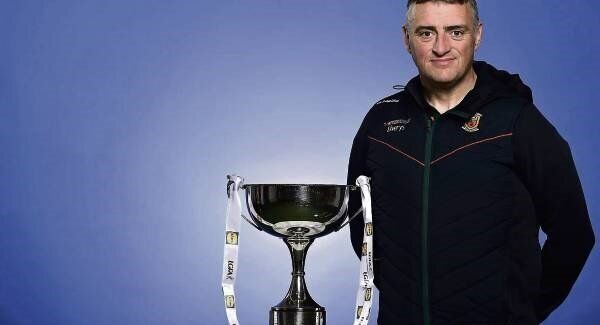 Mayo manager Peter Leahy with the Division 1 trophy: ‘I’m only the manager; your county is everything, and if you want to play for your county you play for them, end of story.’