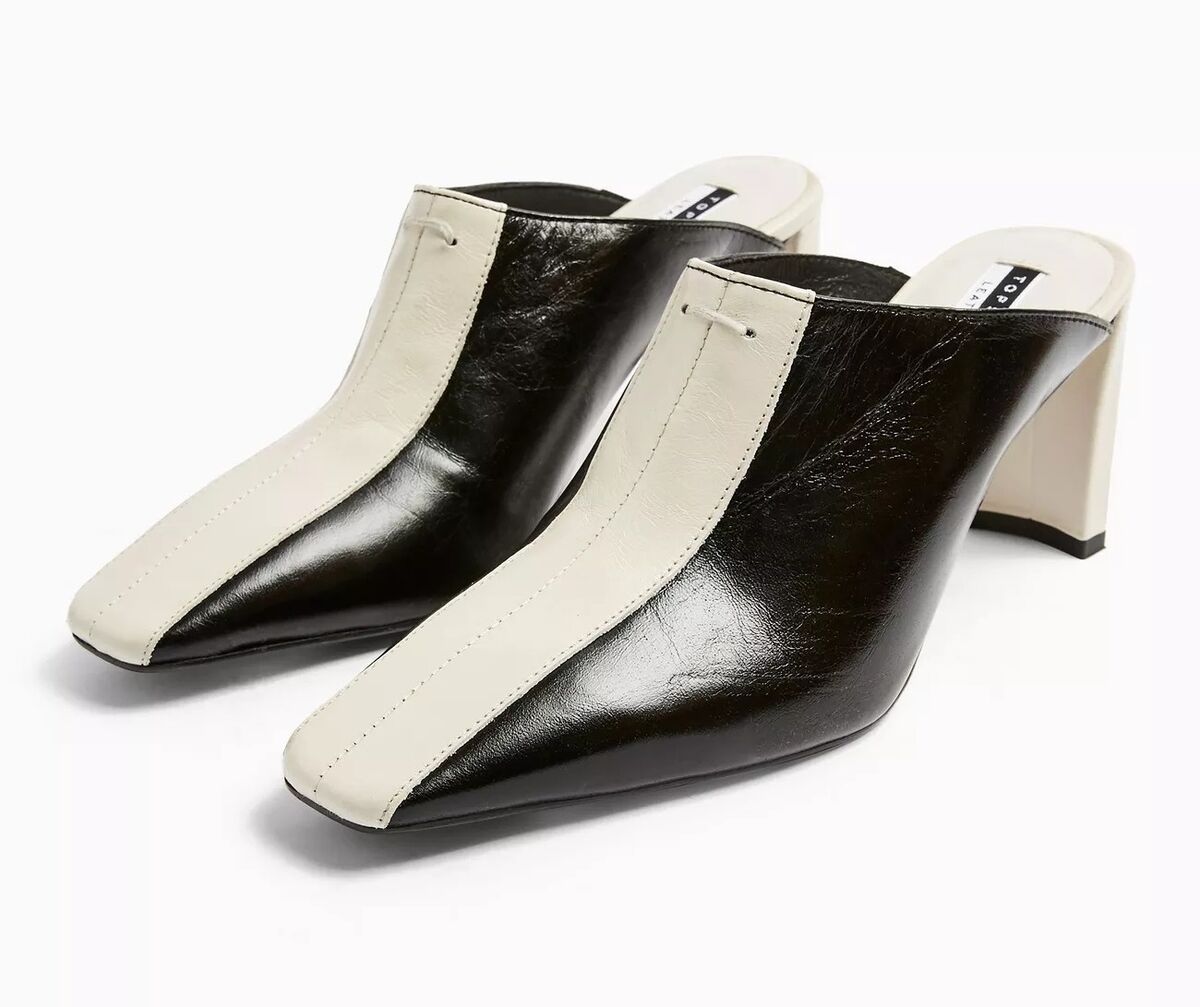 ‘Judy’ leather black elongated mules, Topshop, €95