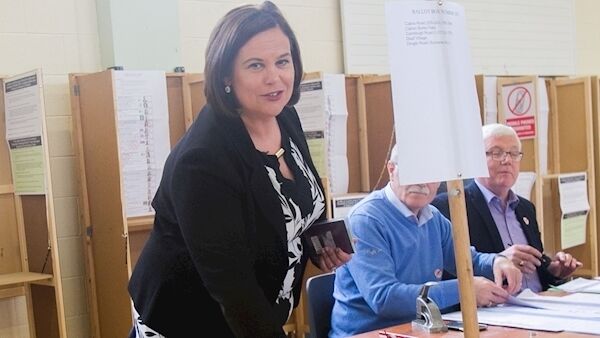 Sinn Féin President Mary Lou McDonald voting today. Pic: Collins