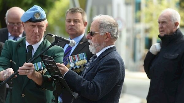 Cathal MacSwiney Brugha, UCD, speaking at the march.