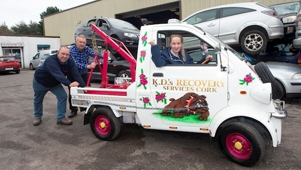 Keely’s father JD and grandfather Frank giving her a push. She learned to drive her own personalised mini-truck aged eight. Keely’s father JD and grandfather Frank giving her a push. She learned to drive her own personalised mini-truck aged eight.