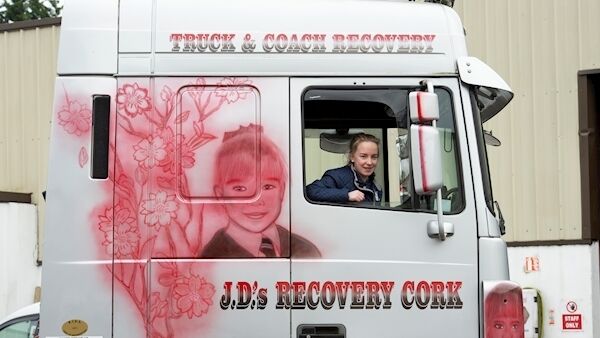 Keely Dalton in a recovery truck with her image on it at their family business at Glanmire, Cork. Keely Dalton in a recovery truck with her image on it at their family business at Glanmire, Cork.