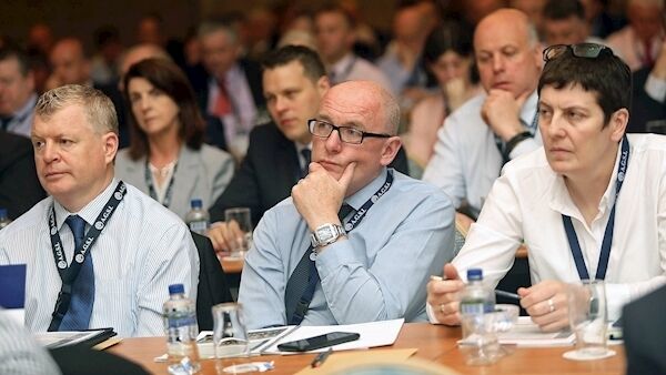 Delegates at the annual AGSI conference at the Slieve Russell Hotel, Ballyconnell, listen as Minister Charlie Flanagan addresses them.