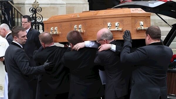 The coffin is carried into the funeral service of murdered journalist Lyra McKee at St Anne's Cathedral in Belfast. (Liam McBurney/PA Wire)