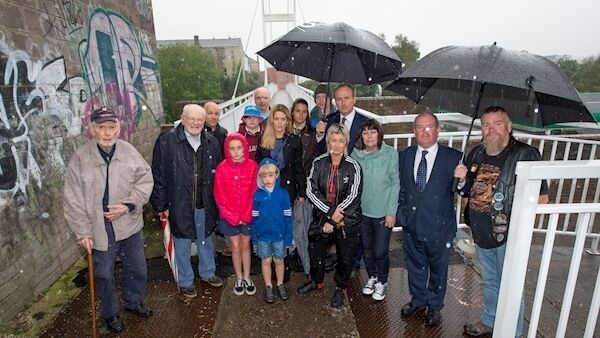 Cllr. Terry Shannon and Micheál Martin TD speaking with Ann Twomey and the local residents of Rockboro Road off the Old Blackrock Road at their protest against a planned apartment on a site at the South Link Road that will tower over houses. Picture Dan Linehan