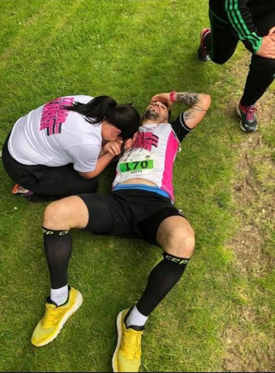 Alanna's mother Ruth with Keith just after he finished the 24-hour endurance race. Picture via Team Alanna Facebook page.