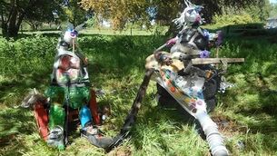 Artist uses 11 bags of rubbish picked up from roads in six hours to make sculptures in Meath
