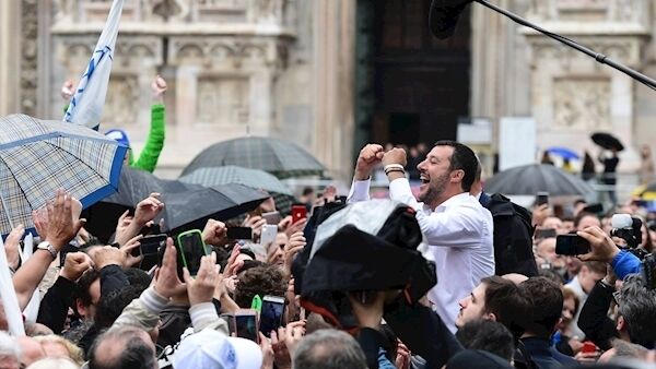 Italy’s deputy prime minister, Matteo Salvini, greeting supporters ahead of European elections last month, in Milan. His Lega party claimed 32% of the vote, compared with 6% five years ago. Picture: Miguel Medina
