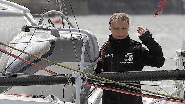 Climate activist Greta Thunberg begins her voyage to the US from Plymouth on the Malizia II. Picture: Kirsty Wigglesworth/PA Wire