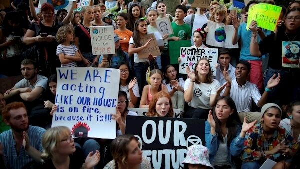 A youth climate strike outside the United Nations building in New York last month. Picture: Mary Altaffer/AP