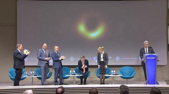 Scientists revealed the first ever image of a black hole at an Event Horizon Telescope press conference (Event Horizon Telescope/European Southern Observatory/PA)