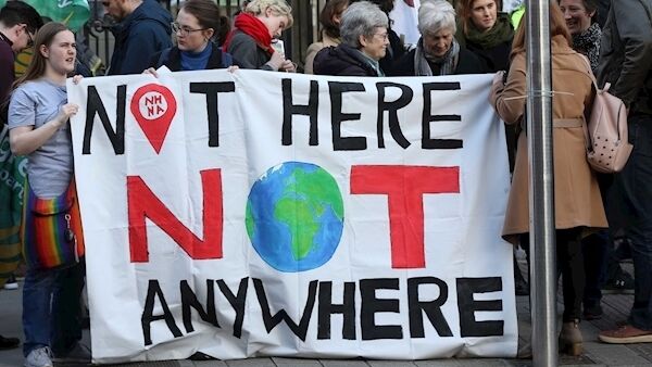Climate protesters outside Leinster House in March ahead of a Dáil debate on the People Before Profit Climate Emergency Measures Bill. Picture: Sam Boal/RollingNews.ie