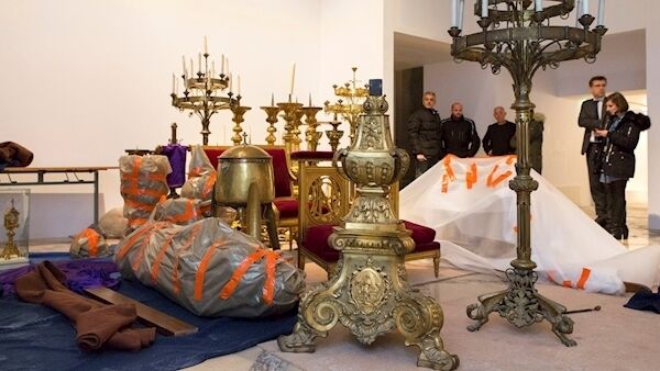 Paris city hall photo shows artefacts rescued from the Notre-Dame blaze. Picture: Henri Garat/Ville de Paris via AP