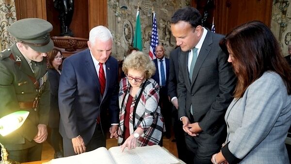 The Vice President being shown the service records of his grandfather, Richard Michael Cawley, who served with distinction in the Irish Defence Forces during the Civil War.