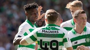 Vakoun Bayo strikes twice as Celtic beat Hearts to return to top of table