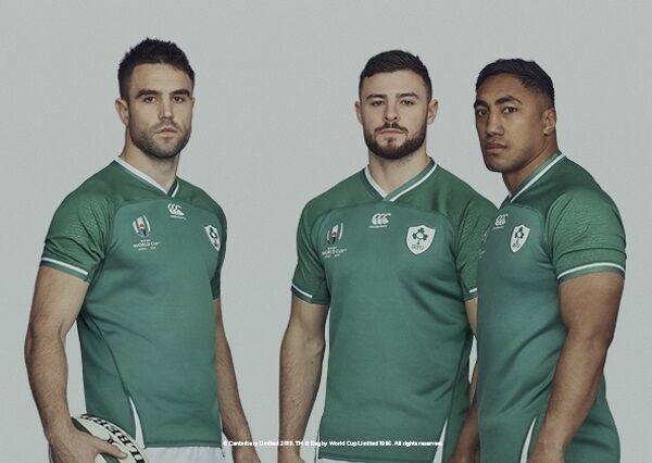 Conor Murray, Robbie Henshaw and Bundee Aki in the new home kit. Picture: Irish Rugby