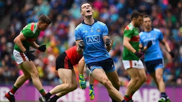 Brian Fenton celebrates scoring Dublin's third goal. Photo by Ramsey Cardy/Sportsfile