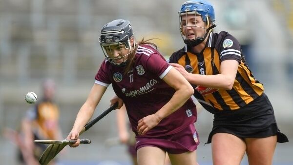 Carrie Dolan of Galway in action against Claire Phelan of Kilkenny during the Littlewoods Ireland Camogie League Division 1 Final match between Kilkenny and Galway at Croke Park in Dublin.
