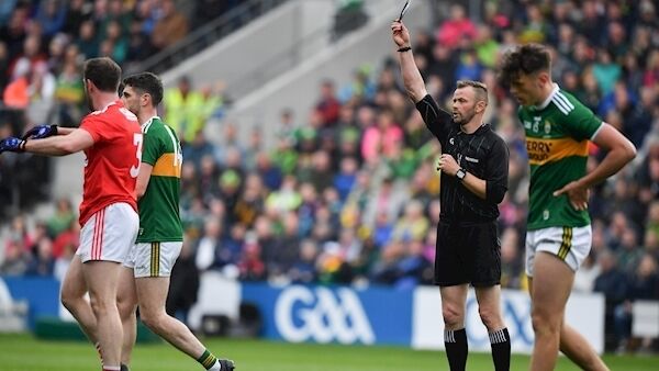 Referee Anthony Nolan sends off Paul Geaney of Kerry last Saturday. Pic: Sportsfile