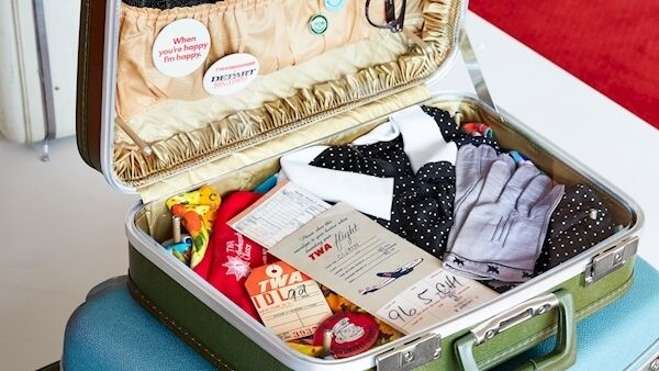 Vintage suitcase and contents. TWA Hotel, JFK Vintage suitcase and contents. TWA Hotel, JFK