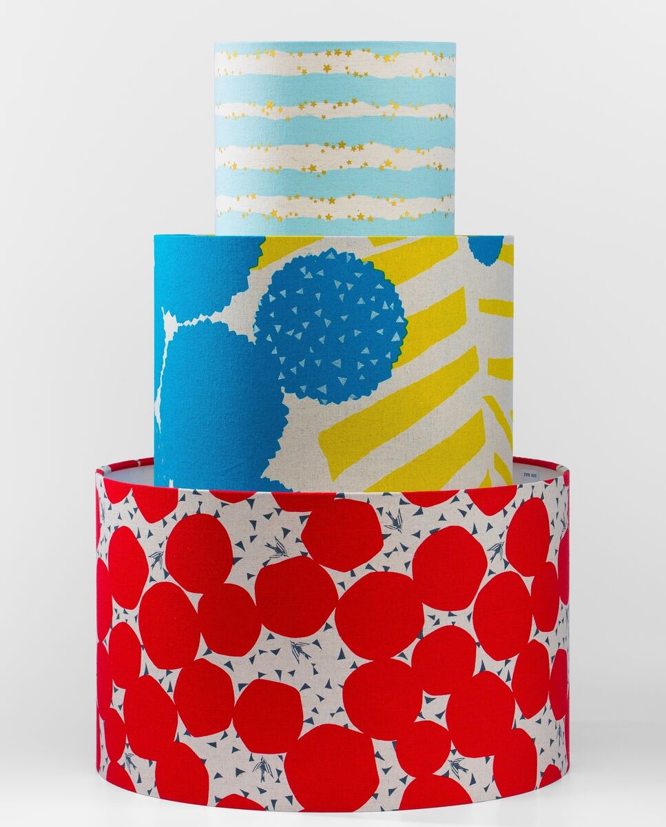Handmade shades by Mr Kite offer fun options for overhead lights and table lamps (from €35).